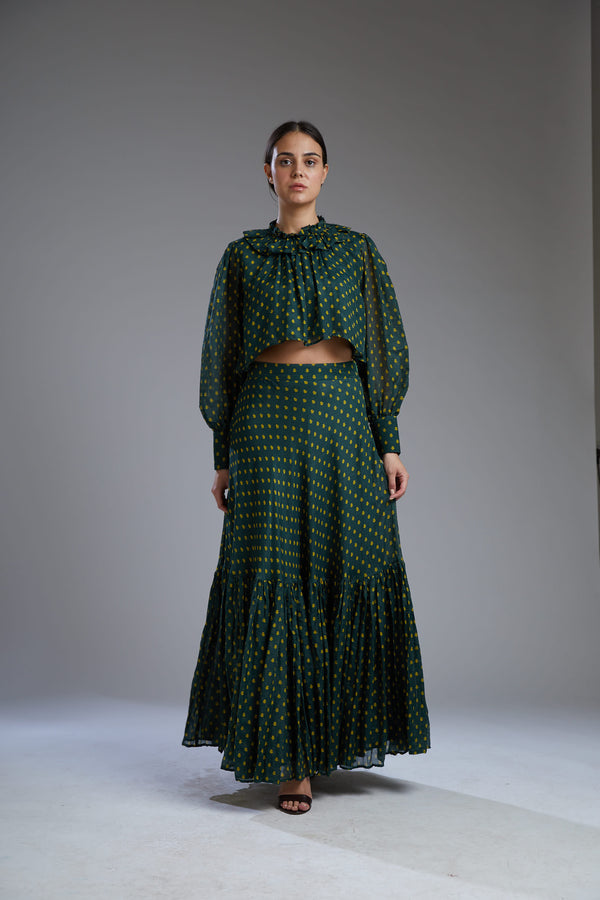 Koai-Green Handloom Chanderi Skirt-INDIASPOPUP.COM