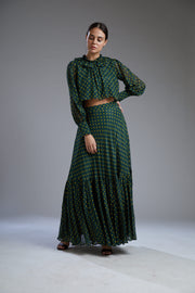 Koai-Green Handloom Chanderi Skirt-INDIASPOPUP.COM