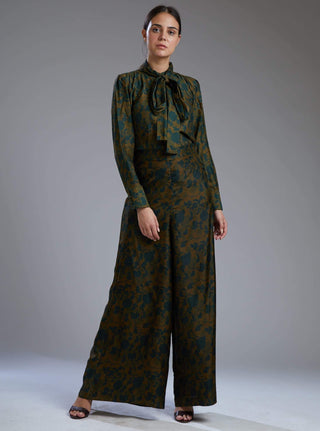 Koai-Green Floral Wrap Bow Tie Shirt-INDIASPOPUP.COM