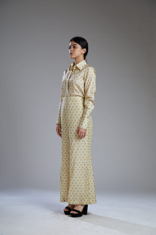 Koai-White Pants With Mustard Polka Dot-INDIASPOPUP.COM