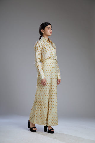 Koai-White Pants With Mustard Polka Dot-INDIASPOPUP.COM