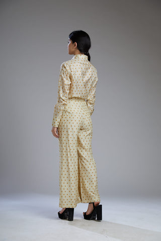 Koai-White Pants With Mustard Polka Dot-INDIASPOPUP.COM