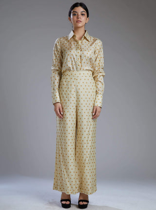 Koai-White Pants With Mustard Polka Dot-INDIASPOPUP.COM