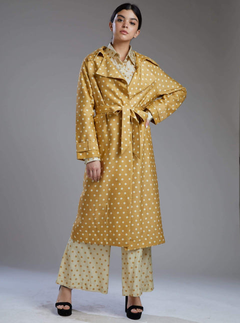 Koai-Mustard Polka Dot Coat-INDIASPOPUP.COM