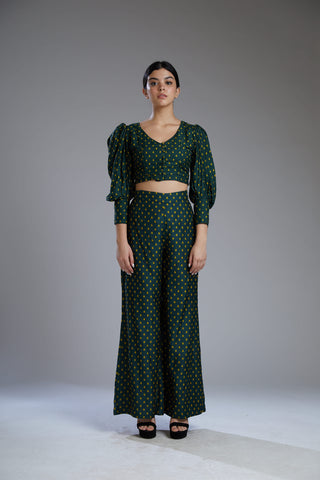 Koai-Green Pants With Yellow Flower-INDIASPOPUP.COM