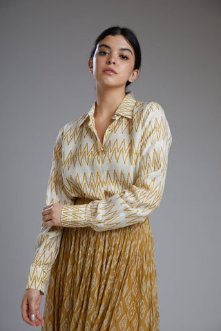 Koai-Yellow & Mustard Zig Zig Shirt-INDIASPOPUP.COM