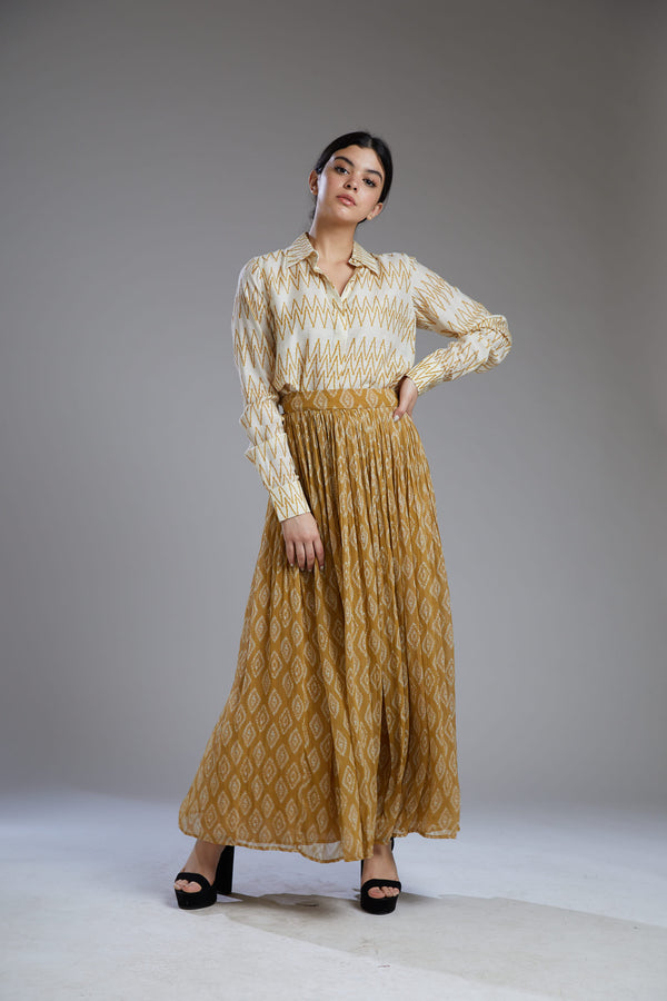 Koai-Yellow Crinkled Dabu Skirt-INDIASPOPUP.COM