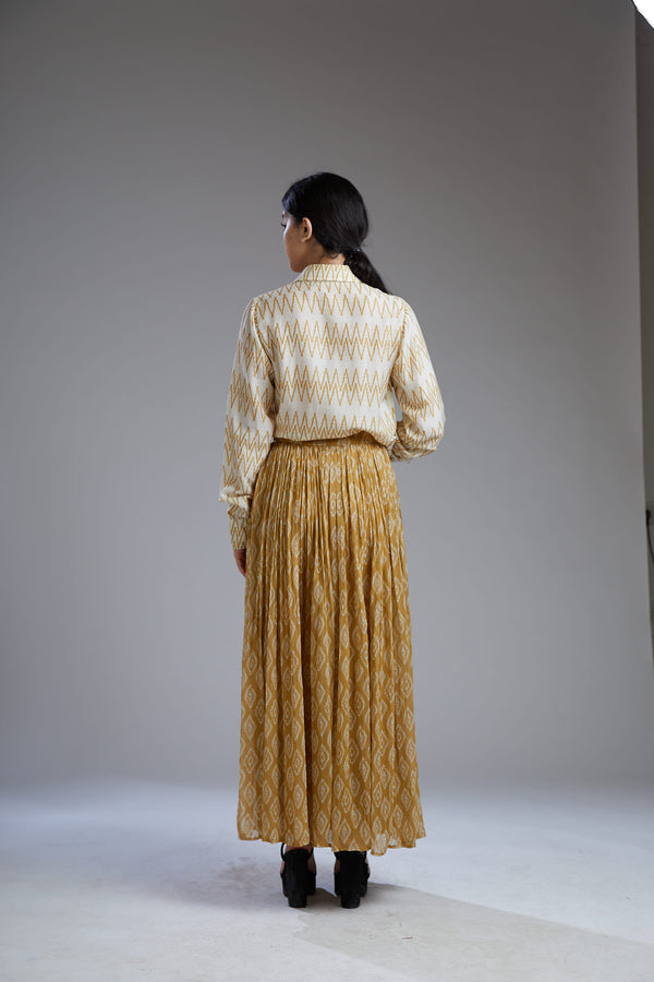 Koai-Yellow Crinkled Dabu Skirt-INDIASPOPUP.COM