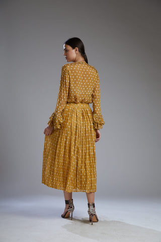 Koai-Mustard With White Polka Frill Top-INDIASPOPUP.COM