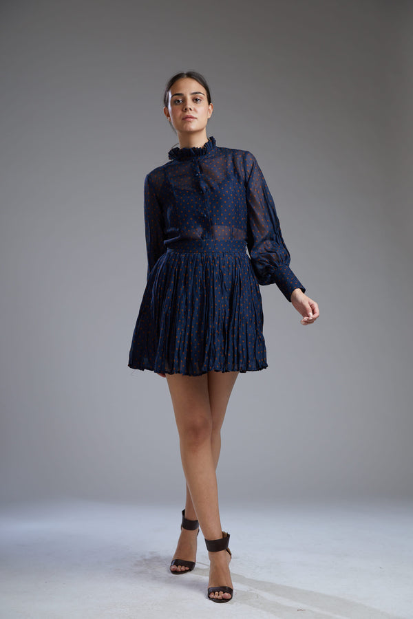 Koai-Blue & Brown Frill Collar Shirt-INDIASPOPUP.COM