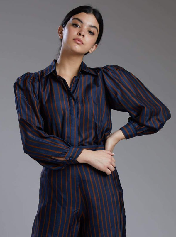 Koai-Blue & Brown Stripe Shirt-INDIASPOPUP.COM