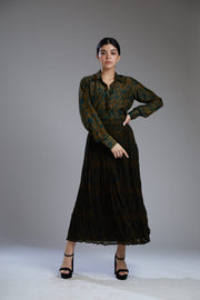 Koai-Green Floral Crinkled Skirt-INDIASPOPUP.COM