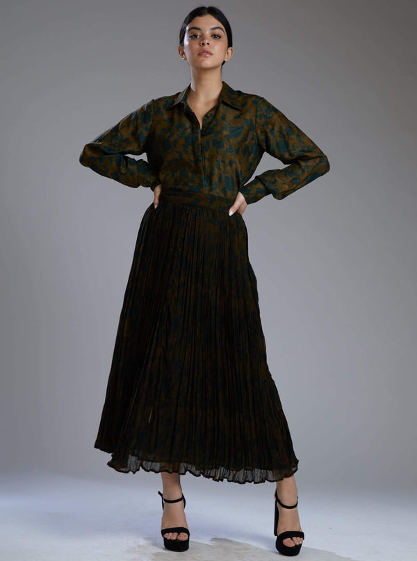 Koai-Green Floral Crinkled Skirt-INDIASPOPUP.COM