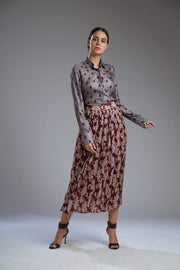 Koai-Wine & Beige Crinckled Skirt-INDIASPOPUP.COM
