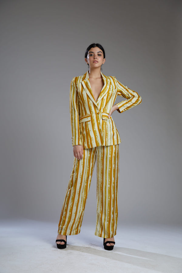 Koai-Yellow & White Striped Coat-INDIASPOPUP.COM