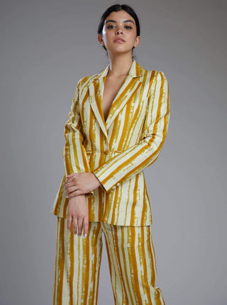 Koai-Yellow & White Striped Coat-INDIASPOPUP.COM