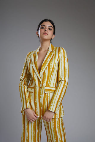 Koai-Yellow & White Striped Coat-INDIASPOPUP.COM