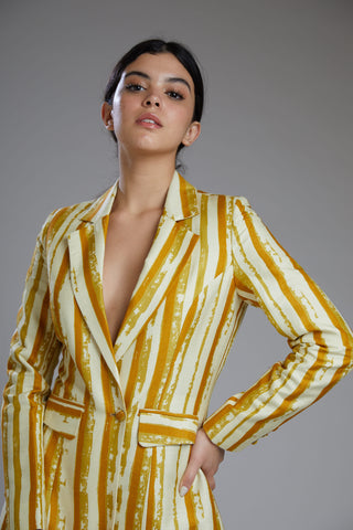 Koai-Yellow & White Striped Coat-INDIASPOPUP.COM