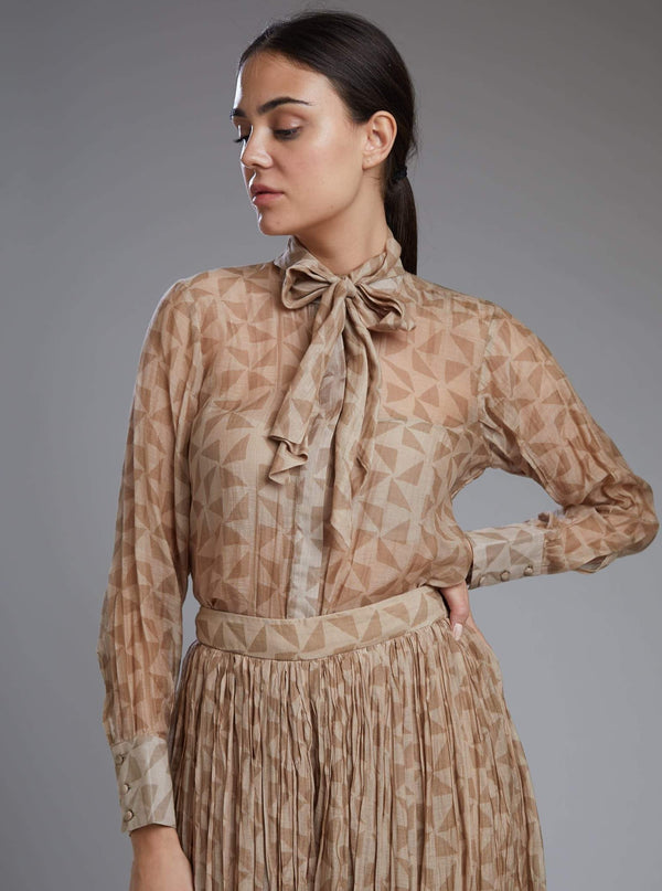 Koai-Grey & Brown Diamond Bow Shirt-INDIASPOPUP.COM