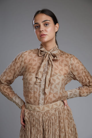 Koai-Grey & Brown Diamond Bow Shirt-INDIASPOPUP.COM