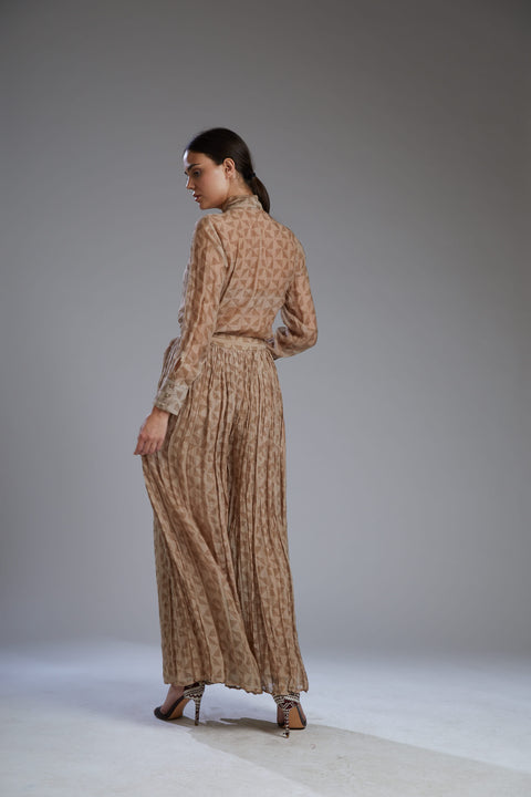 Koai-Grey & Brown Diamond Crinkled Pants-INDIASPOPUP.COM