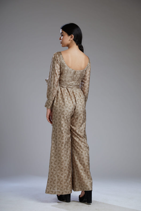 Koai-Grey & Brown Diamond Wrap Jumpsuit-INDIASPOPUP.COM