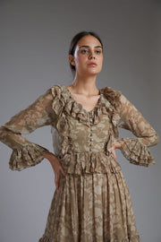 Koai-Grey & Brown Floral Frill Dress-INDIASPOPUP.COM