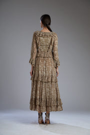 Koai-Grey & Brown Floral Frill Dress-INDIASPOPUP.COM