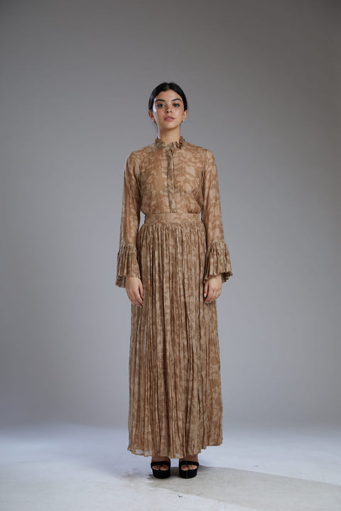 Koai-Grey & Brown Floral Skirt-INDIASPOPUP.COM