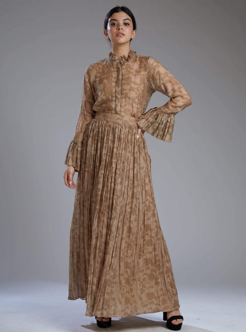 Koai-Grey & Brown Floral Skirt-INDIASPOPUP.COM
