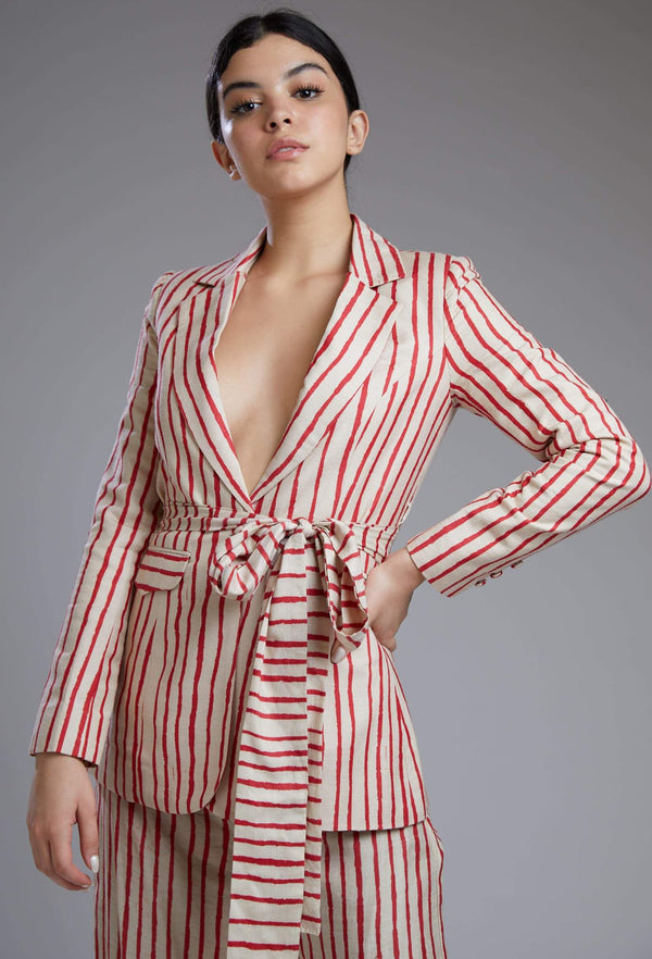 Koai-Red & White Striped Coat-INDIASPOPUP.COM