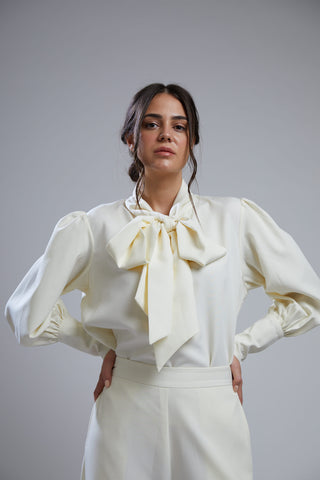 Koai-White Crepe Bow Top-INDIASPOPUP.COM