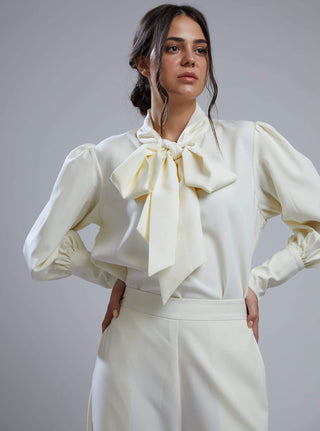 Koai-White Crepe Bow Top-INDIASPOPUP.COM