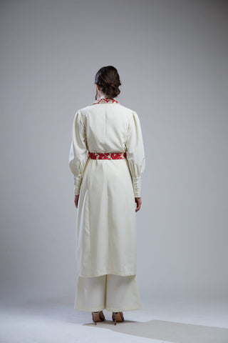 Koai-White Crepe Jacket With Red Floral Lining-INDIASPOPUP.COM