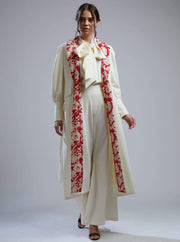 Koai-White Crepe Jacket With Red Floral Lining-INDIASPOPUP.COM