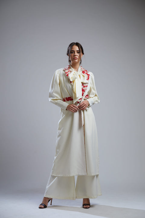 Koai-White Crepe Jacket With Red Floral Lining-INDIASPOPUP.COM