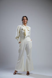 Koai-White Crepe Bell Bottom Pants-INDIASPOPUP.COM