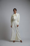 Koai-White Crepe Bell Bottom Pants-INDIASPOPUP.COM