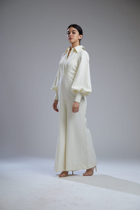 Koai-White Crepe Shirt Jumpsuit-INDIASPOPUP.COM