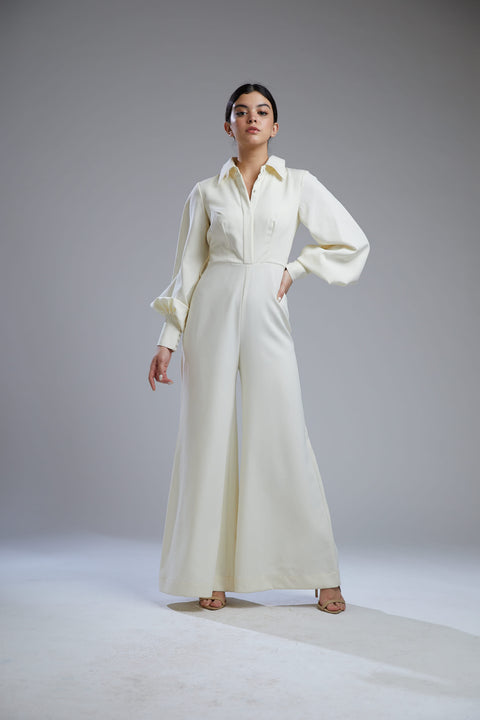 Koai-White Crepe Shirt Jumpsuit-INDIASPOPUP.COM