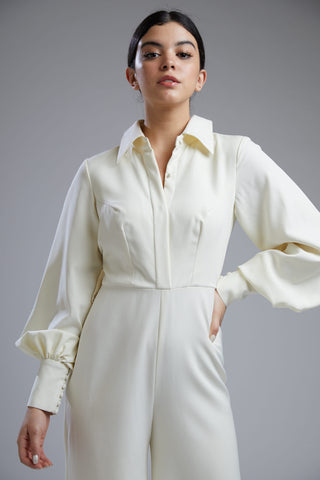Koai-White Crepe Shirt Jumpsuit-INDIASPOPUP.COM