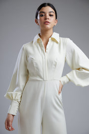 Koai-White Crepe Shirt Jumpsuit-INDIASPOPUP.COM