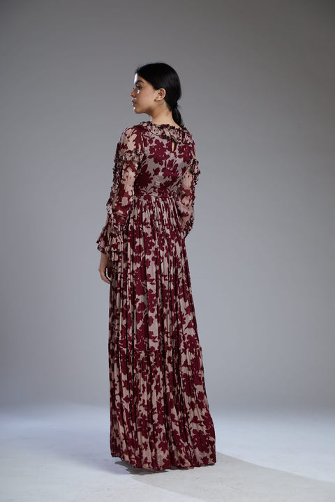 Koai-Maroon & White Long Dress-INDIASPOPUP.COM
