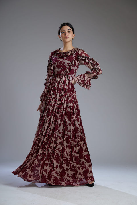Koai-Maroon & White Long Dress-INDIASPOPUP.COM