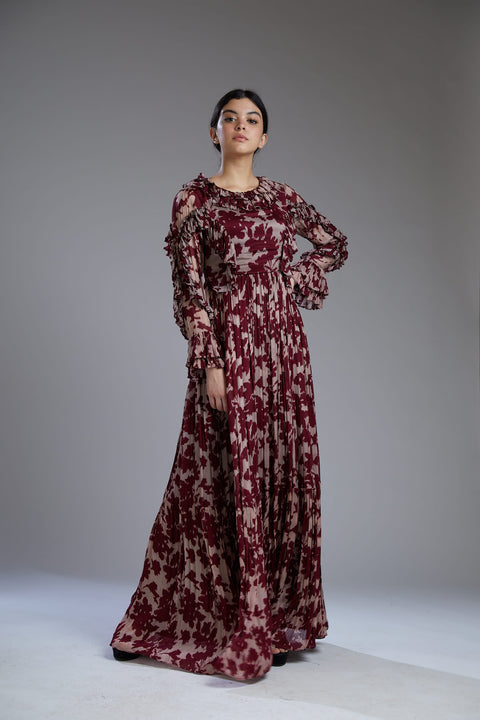 Koai-Maroon & White Long Dress-INDIASPOPUP.COM