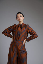 Koai-Orange & Blue Striped Bow Shirt-INDIASPOPUP.COM