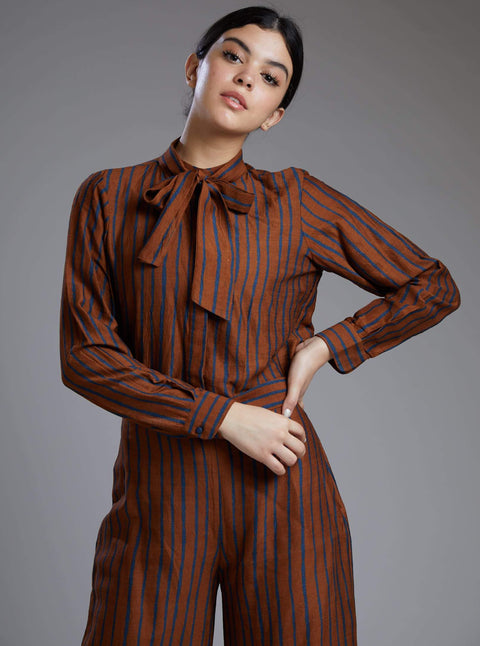 Koai-Orange & Blue Striped Bow Shirt-INDIASPOPUP.COM