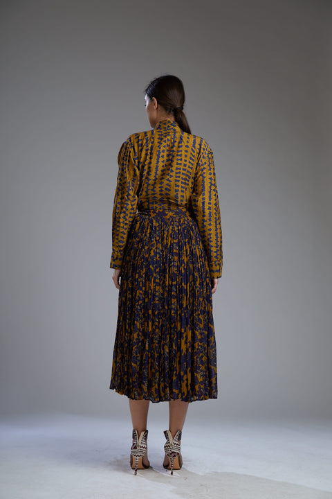 Mustard & Blue Blazer Top With Skirt