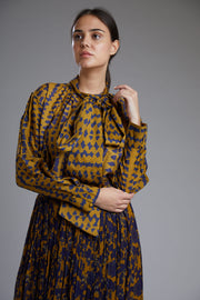Mustard & Blue Blazer Top With Skirt