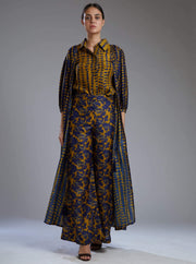 Koai-Blue & Mustard Dabu Print Cape-INDIASPOPUP.COM